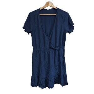 GAP Women's Blue Short Sleeve Wrap Dress Ruffle Detail Casual Summer Dress‎